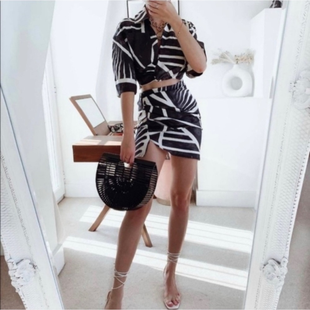 Zara Printed Collared Crop Top NWT